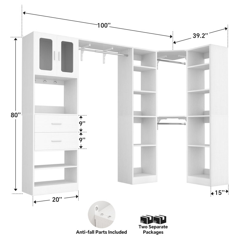 40" × 100" Closet With Door And Wooden Drawers, White