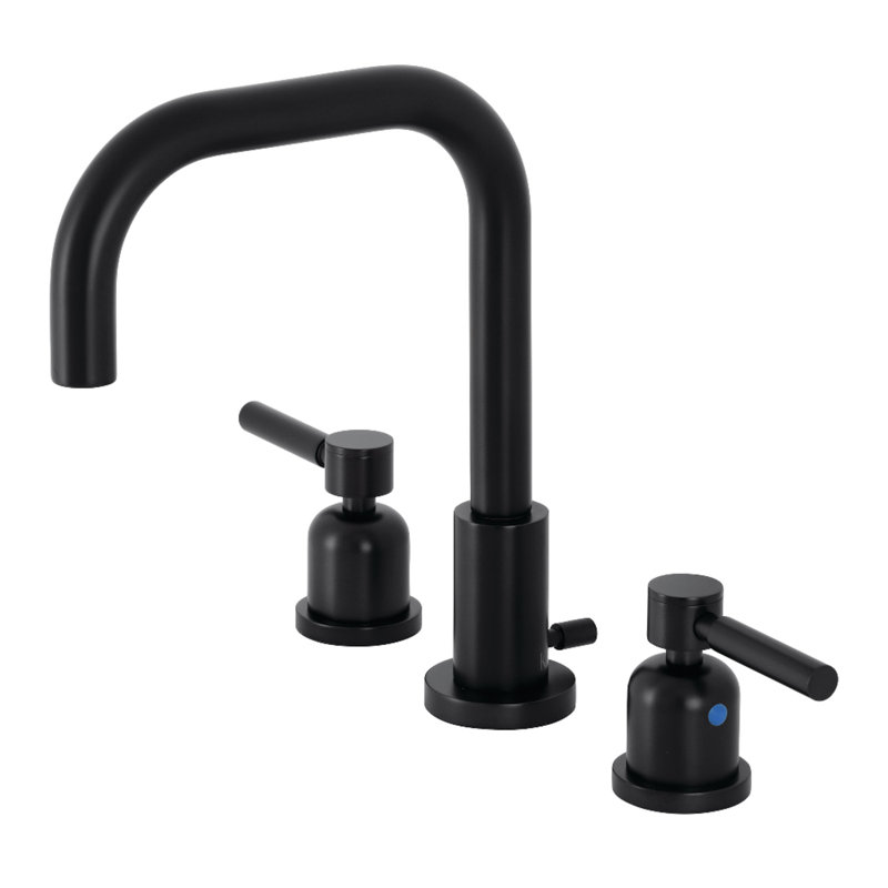 Kingston Brass Concord Two-Handle 3-Hole Deck Mount Widespread Bathroom Faucet with Brass Pop-Up Drain, Matte Black