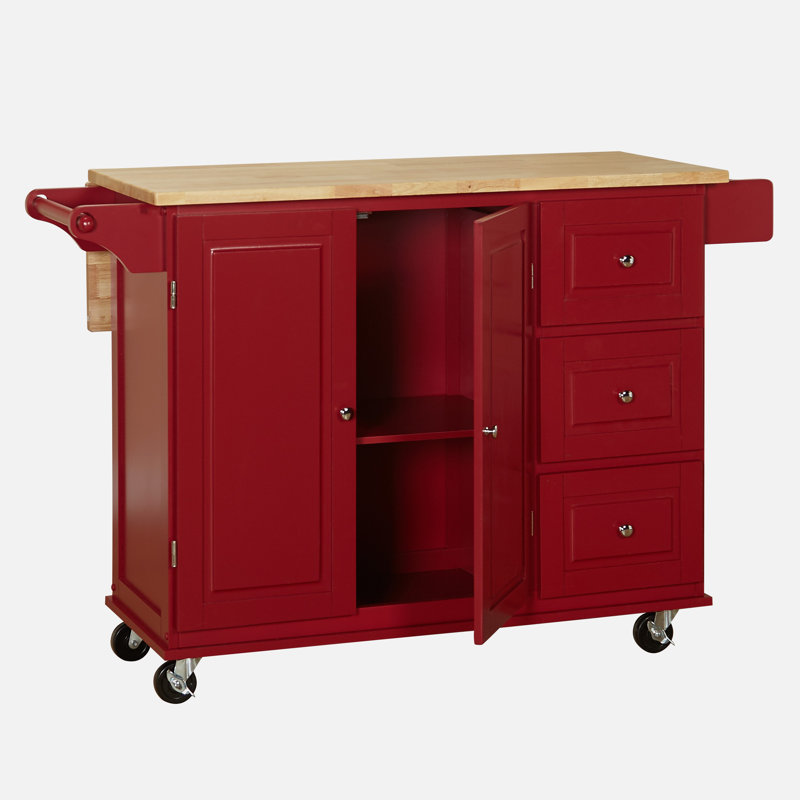 Hardiman 53.75" Kitchen Island with  Locking Wheels, Red