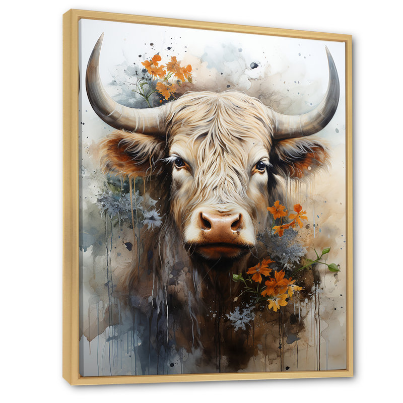 Profil floral de yak sur toile, H 40 po x l 30 po x P 1,5 po, Cadre naturel flottant