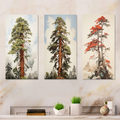 Redwoods Rise Solitude Landscape - Ensemble de 3 reproductions sur toile de séquoia