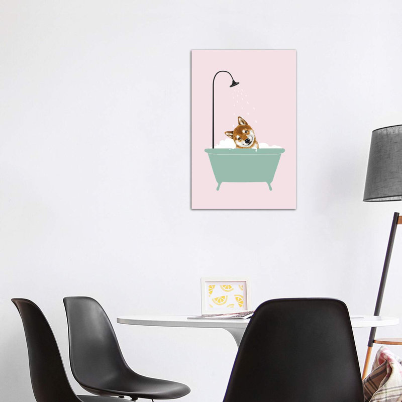 «Shiba Inu Enjoying Bubble Bath» par Big Nose Work - impression d'art graphique, Toile tendue, Pas de tapis