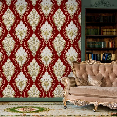Rouleau de papier peint en vinyle damassé de luxe blanc noir bleu rouge rouge