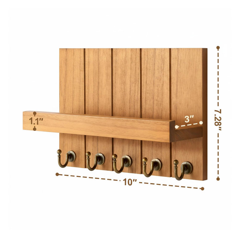 Wood Wall Organizer with Key Hooks