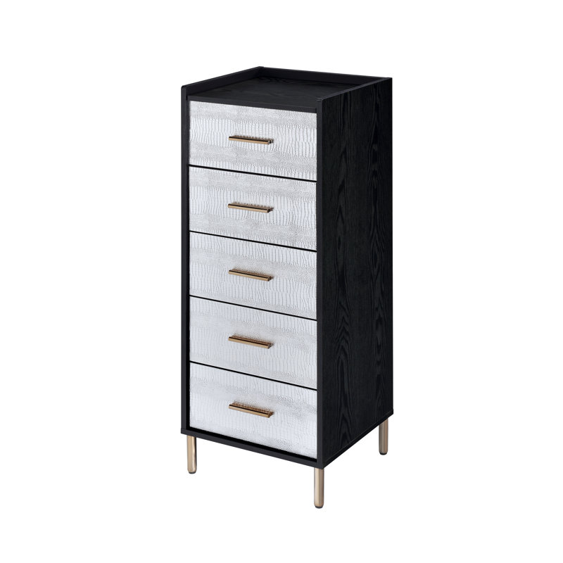 Commode 4 tiroirs Briank, Noir / argent / or