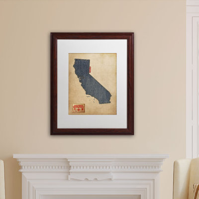 Setrag 'California Map Denim Jeans Style' by Michael Tompsett Framed Graphic Art