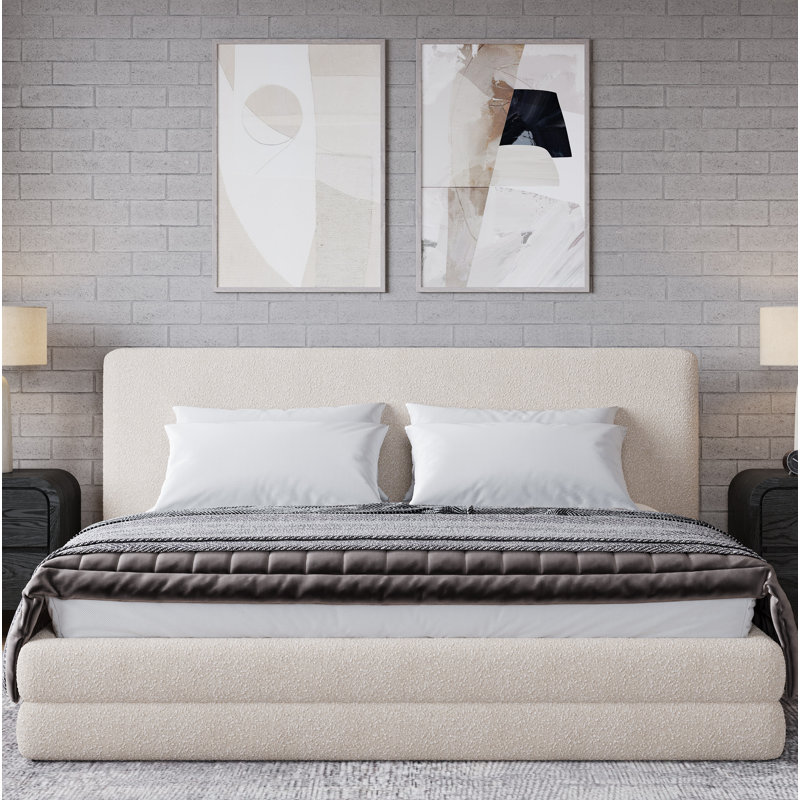 Viski Upholstered Platform Bed In Brun Boucle, Queen