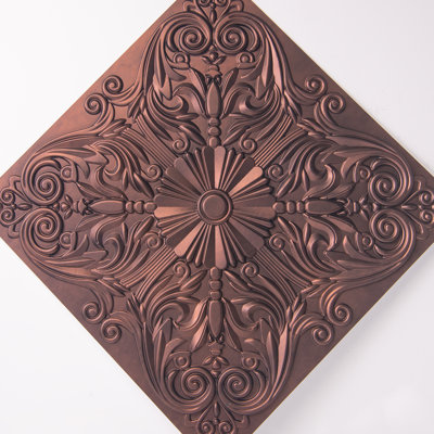 Art3d 24'' x 24''  PVC Glue up Ceiling Tiles, Waterproof Spanish Floral Drop in Ceiling Tile, Pack of 12,Antique Copper