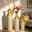 Ensemble de 3 vases de sol décoratifs en métal, motif feuille d'or et blanc antique