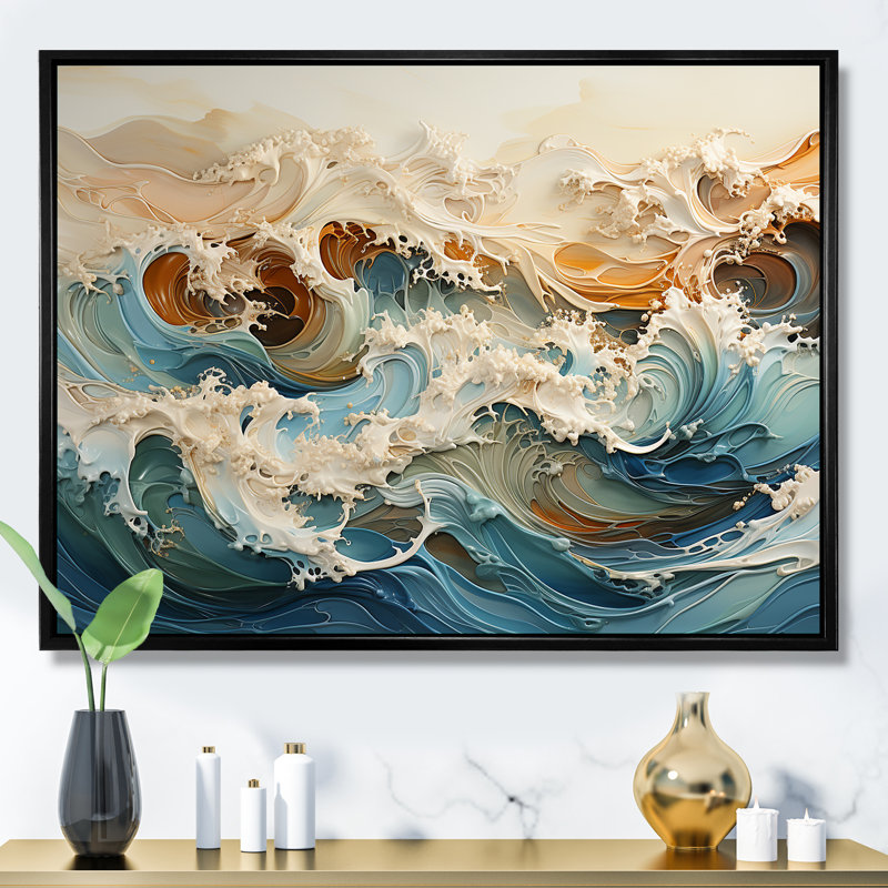Décoration murale Japon tempête charme liquide - tempêtes, Cadre flottant noir, H 34 po x l 44 po x P 1,5 po