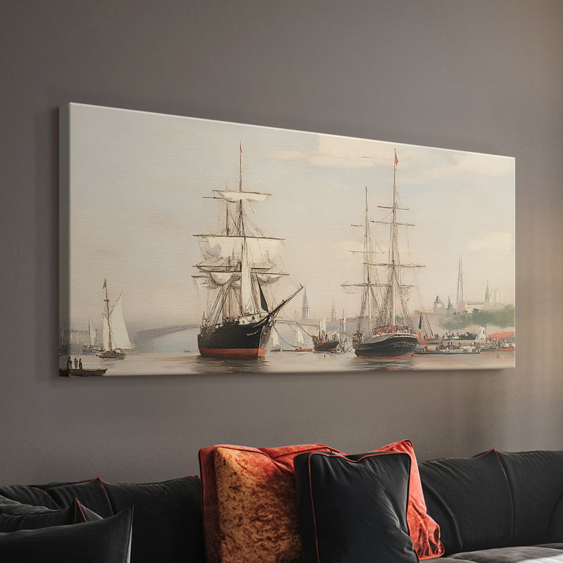 Série nautique-XXXIX- Toile tendue avec châssis - Prêt à accrocher, H 16 po x l 32 po