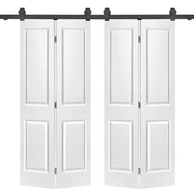 Paneled MDF Composite Double Bifold Barn Doors with Installation Hardware Kit