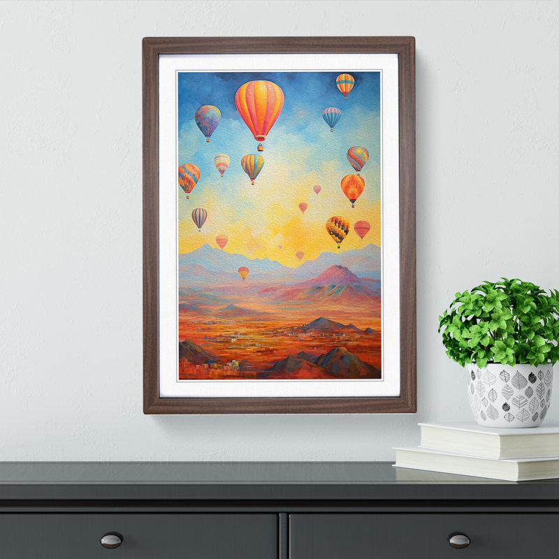 Hot Air Balloon Impressionism - Framed Print, 46cm H x 34cm W x 2cm D, Walnut Framed