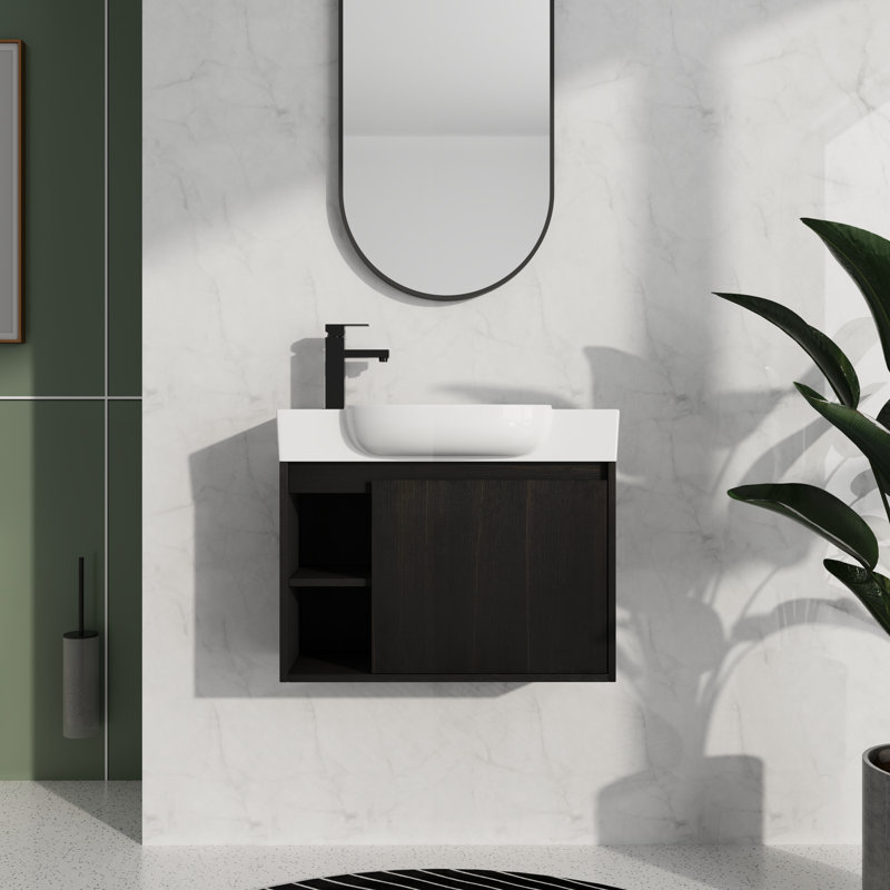 26" Bathroom Vanity with Ceramic Sink - Soft-Close Door, Black
