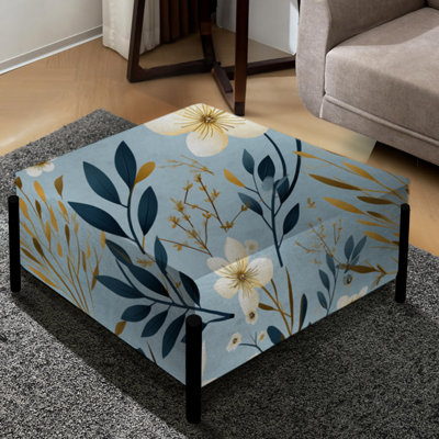 Blue & White Essence Petals Blooms Floral Pattern - Floral Large Square Ottoman