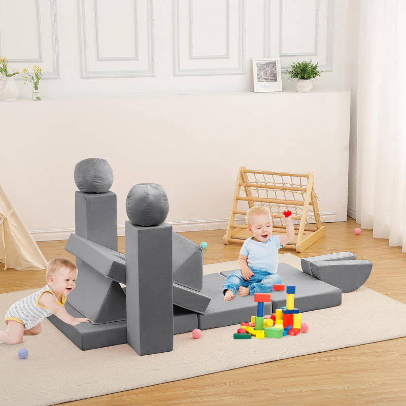 Canapé pour enfants, canapé modulaire pour tout-petits 12 pièces, Similicuir gris