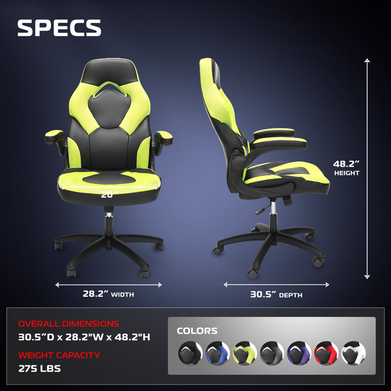 RESPAWN 3085 Ergonomic Gaming Chair for Adults, High Back Office Chair with Headrest and Flip Up Arms, Leather Racing Style Gaming Seat with Lumbar Support, Video Game Computer Desk Seat