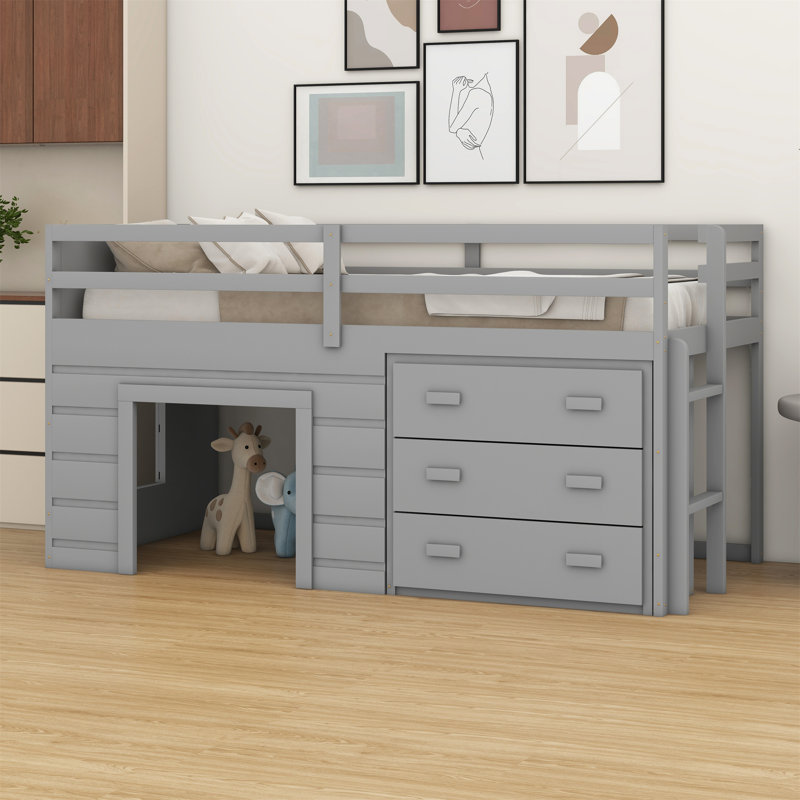 Lit mezzanine avec tiroirs et tablette, Grey