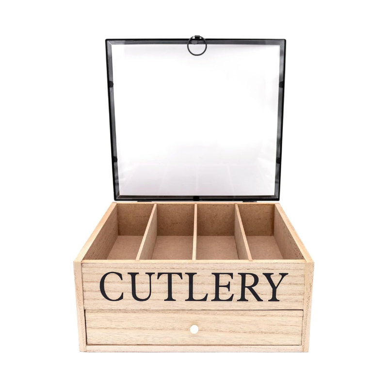 Wood Rectangle Utensil Storage Set