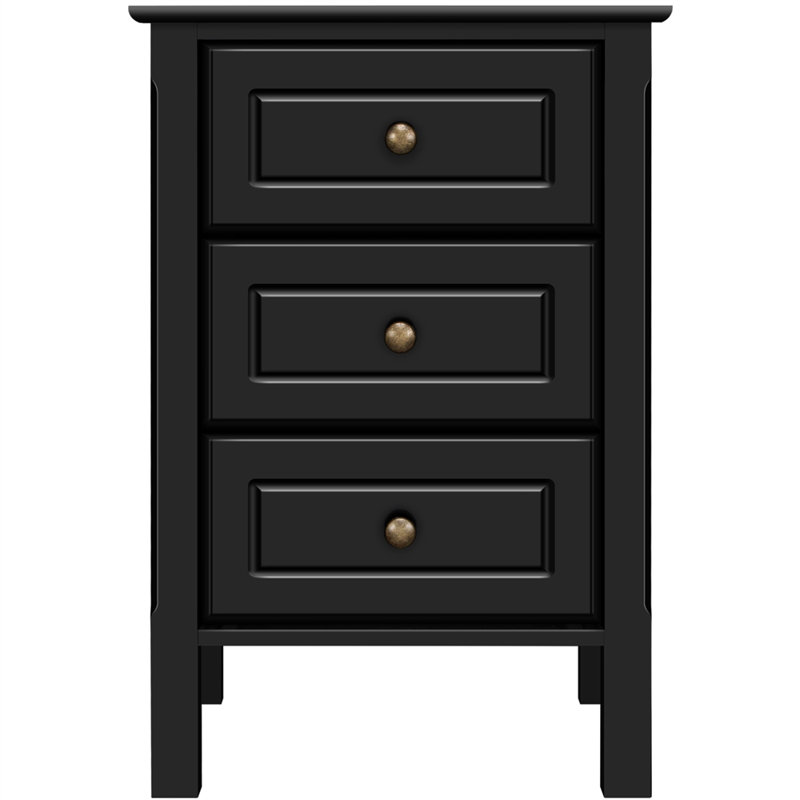 Modern 3 Drawer Bedside Table Nightstand, Black