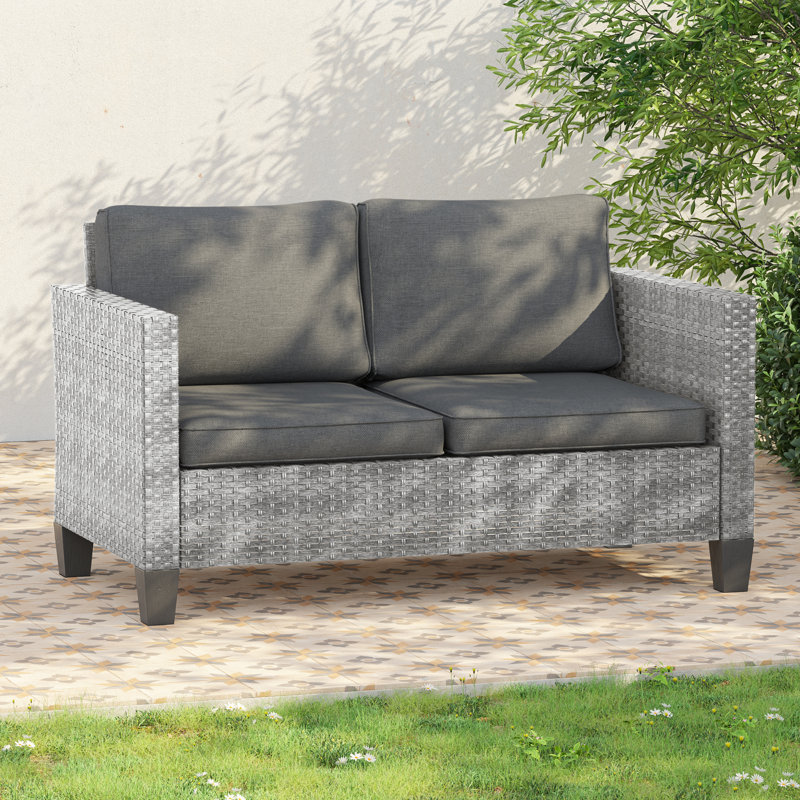 Outdoor PE Rattan Loveseat Sofa, Gray, Gray