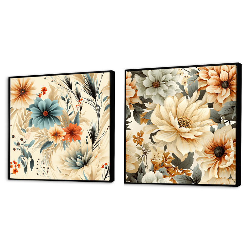 Arum - Ensemble de 2 collages carrés floraux, Cadre flottant noir, H 36 po x l 73 po