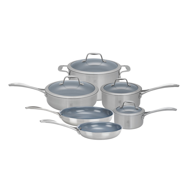 Batterie de cuisine antiadhésive en acier inoxydable à 3 couches 10 pièces Zwilling Spirit