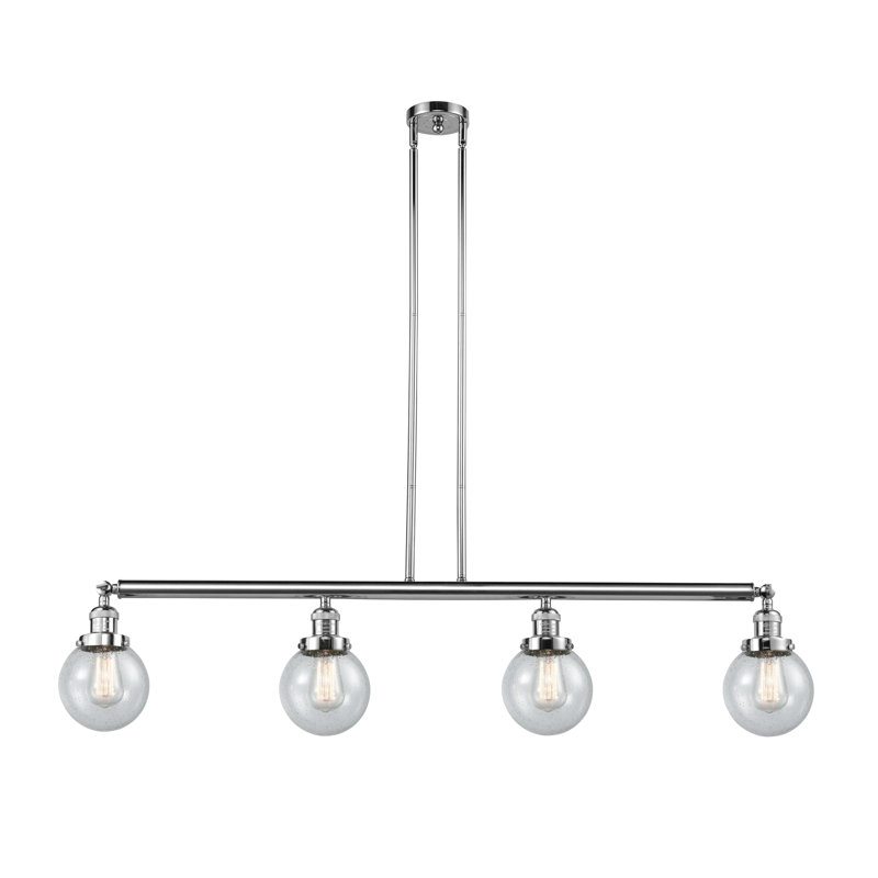 Luminaire suspendu pour îlot de cuisine 4 lumières Clementina, Transparent, Nickel poli, Ampoule DEL 6 watts Vinage
