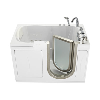 Ella Elite 30"x52" Acrylic Air and Hydro Massage and Heated Seat Walk-In Bathtub with Right Inward Swing Door, 5 Piece Fast Fill Faucet, 2" Dual Drain