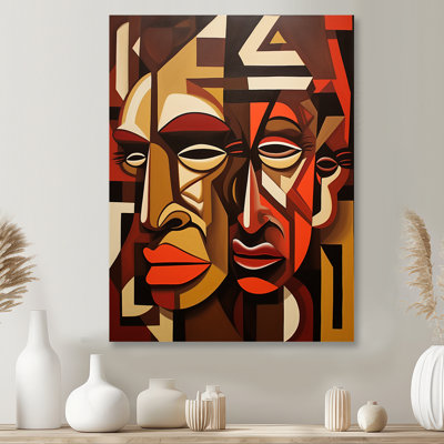Nostalgia Kushite Geometric Double Portrait - Masque africain, art mural
