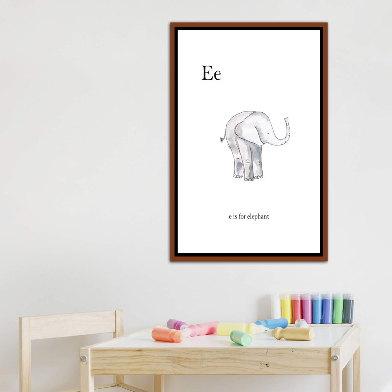 Décoration murale Ee Is For Elephant Kids, H 40 po x l 26 po x P 1,5 po, Toile classique avec cadre brun