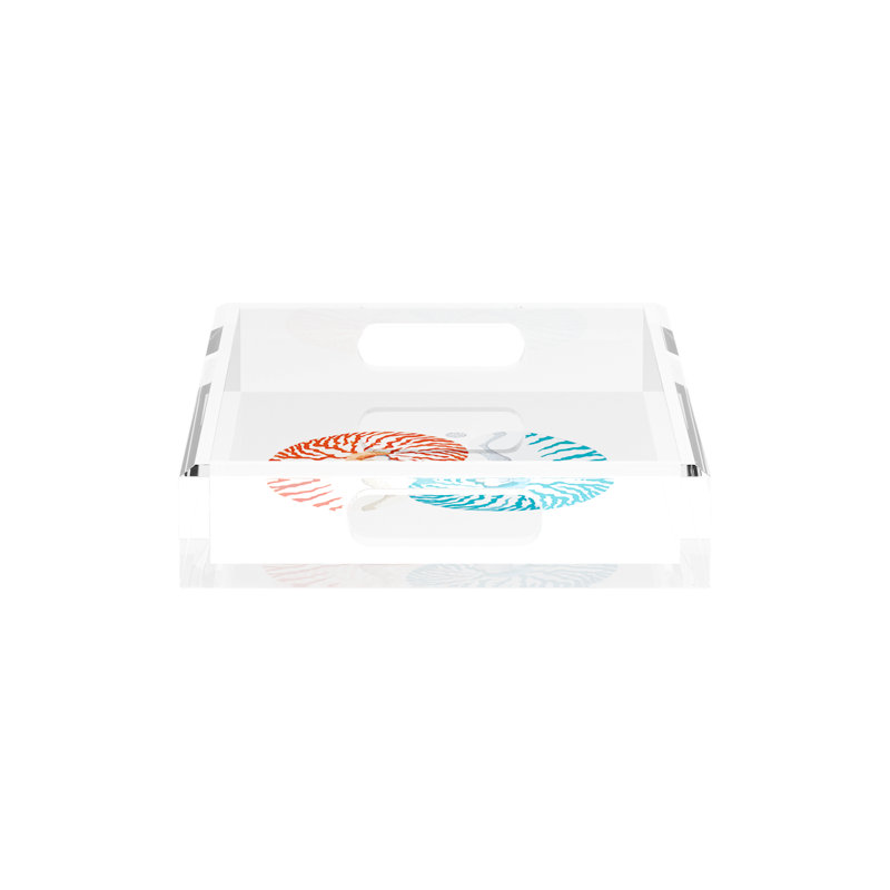 Nautilus Coral Turq Acrylic Rectangle Decorative Tray, 12.5"W x 7.75"D x 2"H