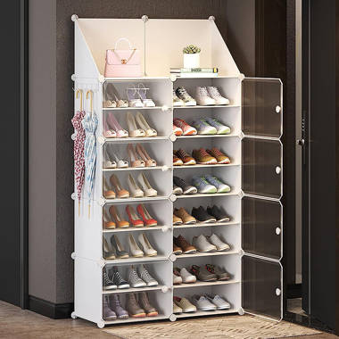 Latitude Run® Contemporary Shoe Cabinet with Open Shelves Freestanding Shoe  Rack Chestnut Brown/White