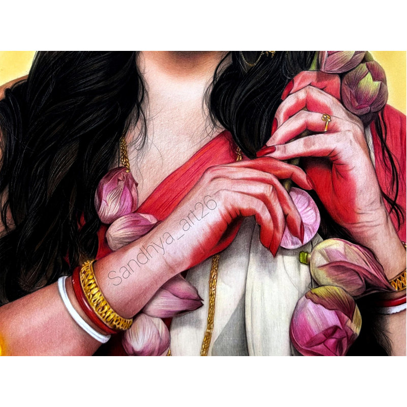 Déesse Gauri | Crayon de couleur sur papier Bristol | Sandhya Pandit