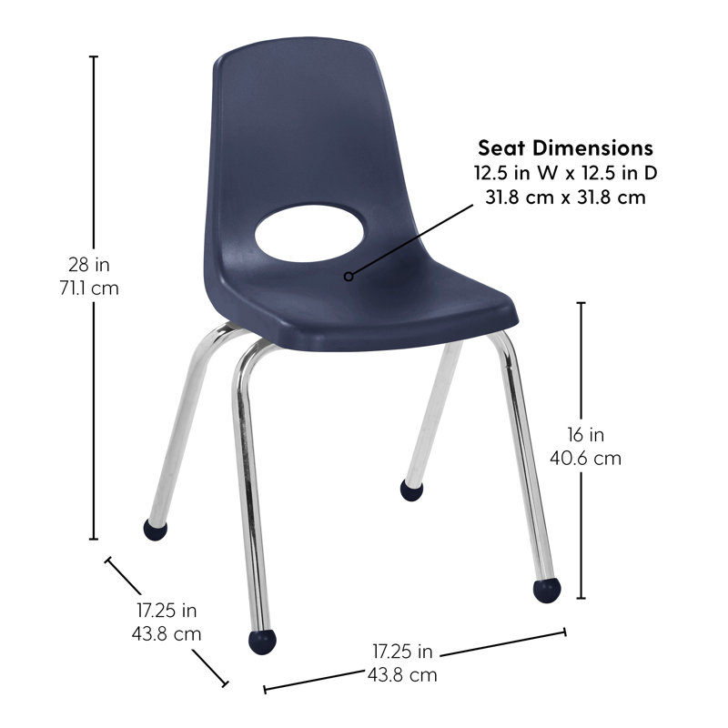 Stacking Classroom Chair ( Set of 4 ), Ball Glides, Red/Blue/Green/Yellow, 16"