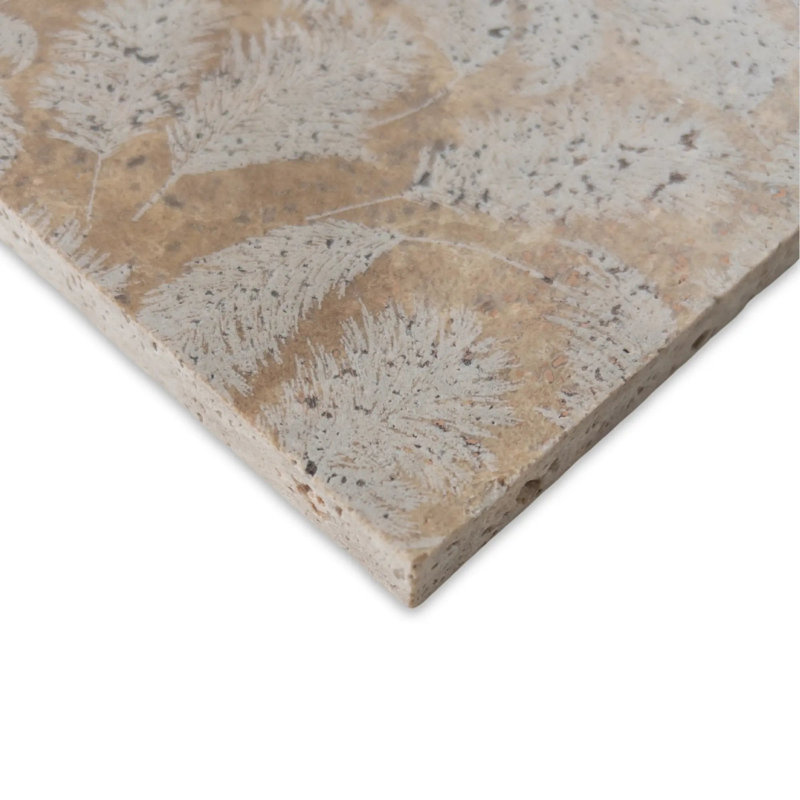 Leaves Noce Travertine 6"x6" Laser Engraved Tile