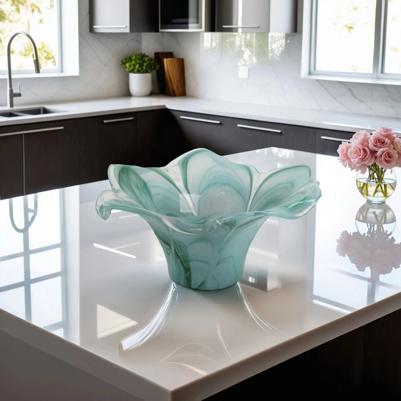 Bol décoratif en forme de fleur Swirl - bol décoratif en verre moderne - centre de table élégant pour la décoration de salle à manger ou de table basse - bleu