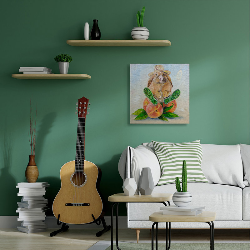 «Adorable Bunny Rabbit on Peach Fruit», reproduction d'art graphique, Toile tendue, H 30 po x l 30 po x 1,5 po