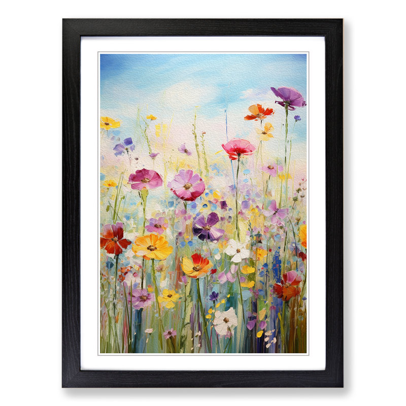 Wildflowers Impressionism Art - Framed Print, 46cm H x 34cm W, Black Framed