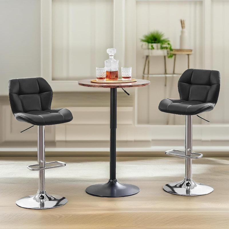 Begajeta Two Adjustable Height Bar Stools, Swivel Stool, Vegan Leather, Kitchen Dining Chair, Black