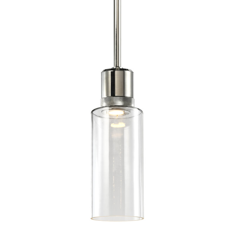 Luminaire suspendu cylindrique 6 "DEL 3CCT, verre transparent 12", H 65,88 po x l 5,88 po x P 5,88 po, Nickel poli