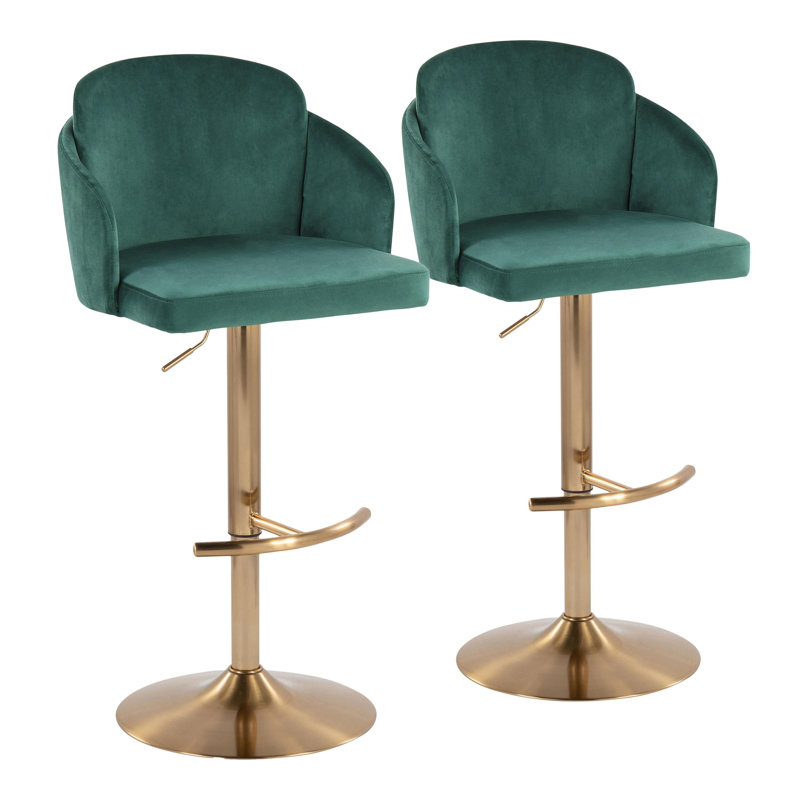 Dahlia Contemporary Adjustable Barstool In Metal With Metal Accent And Round Metal Footrest By Lumisource - Set Of 2, Gold