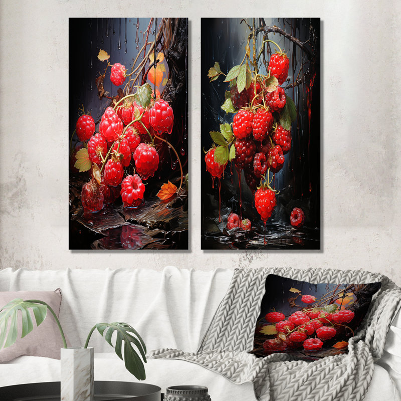 Ruby relief framboise - ensemble d'art mural en métal 2 fruits, H 28 po x l 24 po