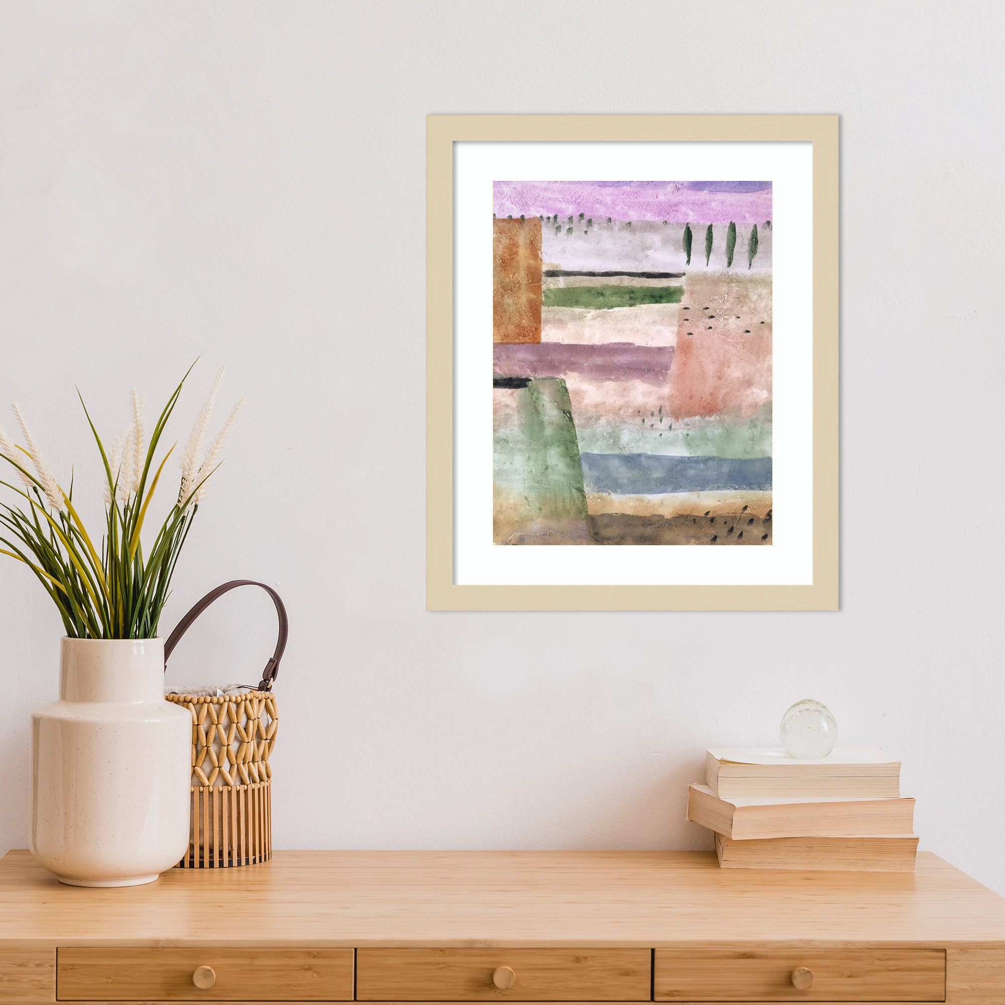 Landscape with Poplars by Paul Klee Wood Framed Wall Art Print, Brown , 17" H x 14" W