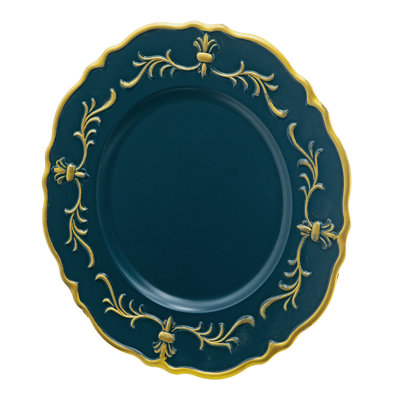 Set Of 4 D13" Plastic Plate-Teal/Gold