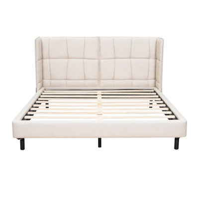 Queen Size Upholstered Platform Bed With LED Lights And U-Shaped Headboard, Linen Fabric -  Ivy Bronx, D85F8D31DB8042608F4878BD7C128F8A