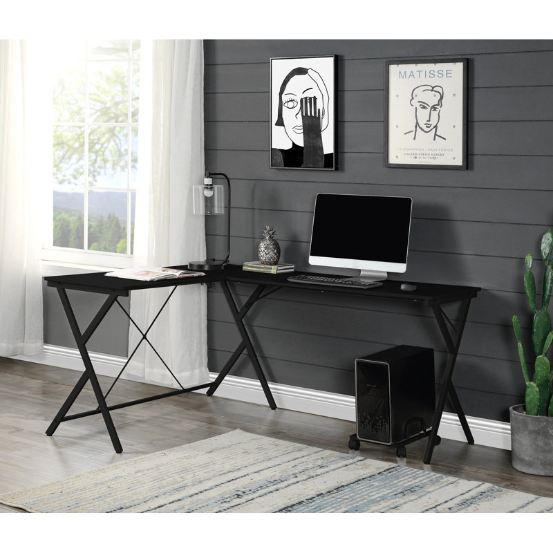 L-Shape Computer Desk With Computer Holder, Black, Black