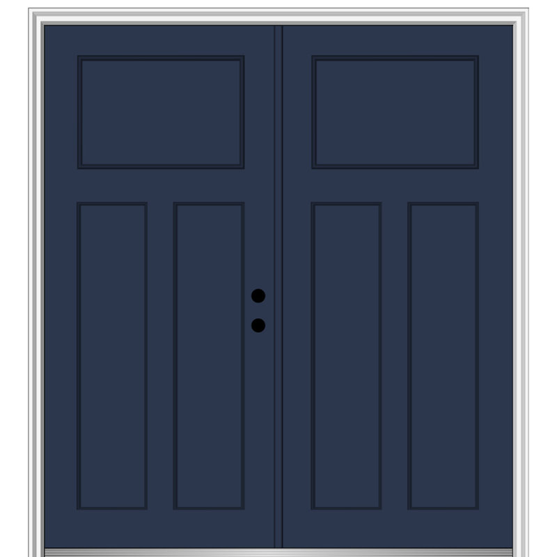 Porte d'entrée pré-montée en fibre de verre Craftsman, Droite / vers l'intérieur, Naval, 64 po x 80 po
