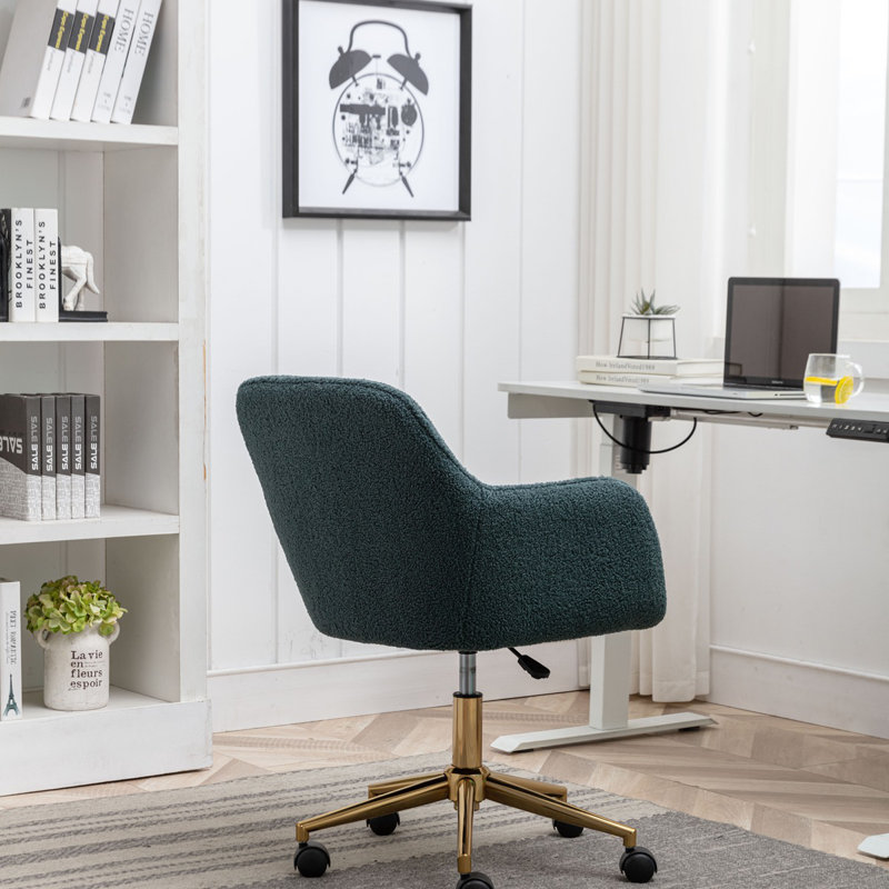 Bollay Fabric Upholstered Swivel Office Chair, White, Teddy