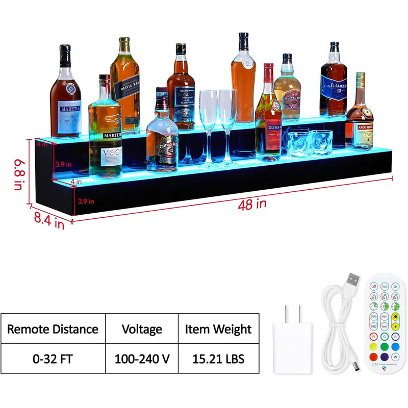 LED Liquor Bottle Display Shelf, Bottle Display Shelf Bar Shelves with Remote & App Control, 16 Colours, 4 Music Modes